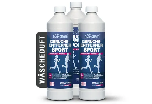 bio-chem Textilerfrischer Geruchsentferner Sport 1 L - Probiotisches Sparpaket (3x 1 L) - Textilerfrischer für Sport- und Funktionskleidung, entfernt tiefenwirksam unangenehme Gerüche und sorgt für langanhaltende Frische dank probiotischer Formel. Made in Germany und besonders ergiebig.