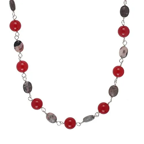 Damen Halskette echt Silber 925 Sterling mit Jade und Jaspis 45-53 cm lang