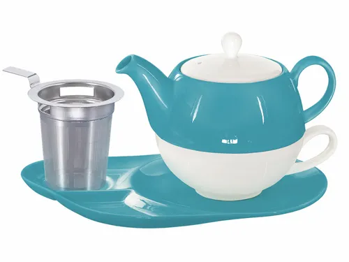 Buchensee Tea for one / Teeset Lena, Teekanne 500ml mit Sieb, türkis, Porzellan