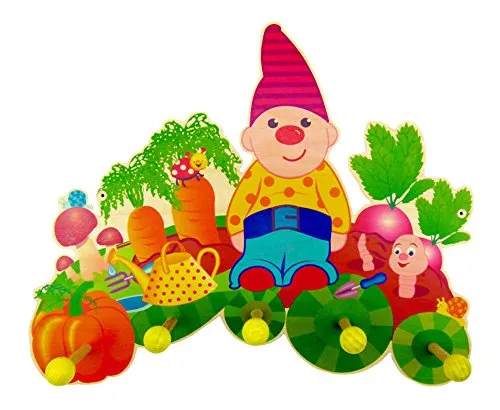 Hess Holzspielzeug 30346 - Garderobe aus Holz für Kinder, Serie Zwerg, mit 5 Haken, ca. 35 x 24 x 6,5 cm groß, handgefertigt, als Blickfang in jedem Kinderzimmer und Flur