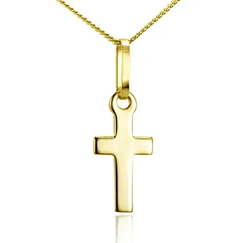 Materia Damen Kreuzkette klein aus 375 Gold - Elegante 9 Karat Goldkette mit Kreuz Anhänger - Ketten für Damen: Dezente 42cm Goldkette mit abnehmbarem Kreuz Anhänger, ideal als Geschenk zu religiösen Anlässen und gefertigt aus hochwertigem 9 Karat Gold.