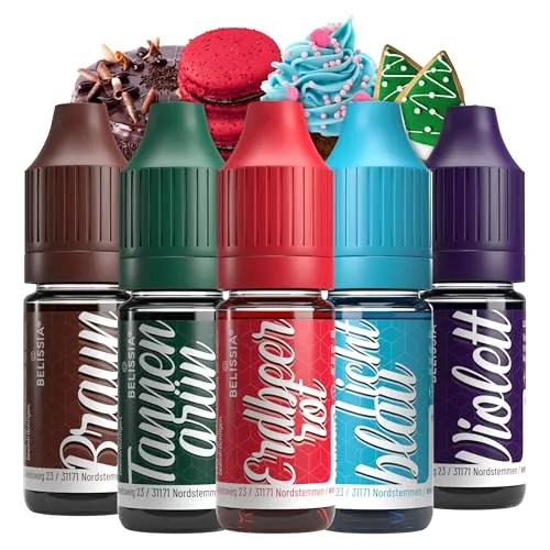 Belissia Lebensmittelfarbe Set Weihnachten – 5x10ml flüssig & hochkonzentriert – Lebensmittelechte Speisefarbe zum Backen, Kochen, Fondant & DIY