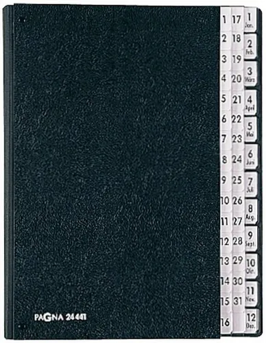 Pagna 24441 Pultordner 1-31 & 1-12 - Ordner mit 44 Fächern aus blauer Engel zertifiziertem Karton, schmutzabweisendem Einband und verstärktem Leinenrücken. Ideal für die strukturierte Ablage von Dokumenten bis A4, Made in Germany.