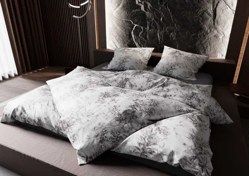 BETTWAESCHE-MIT-STIL Bettwäsche Mako Satin toile de jouy Rosen anthrazit - Bettwäsche-Set aus 100% Baumwolle in elegantem Rosen-Design, mit verdecktem Reißverschluss für einfachen Bezug. Ideal für stilvolle Schlafzimmer.