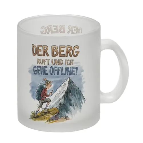 Der Berg ruft Glas Tasse Wanderer mit Rucksack Wander-Tasse mit lustigem Spruch für Outdoor-Abenteurer