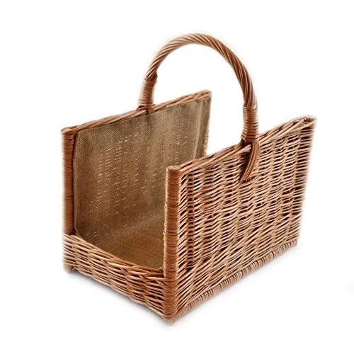 MyBer® Kaminholzkorb Rattankorb Weidenkorb Tragekorb Korb für Holz verstärkt mit Jute braun K6-205_J_K