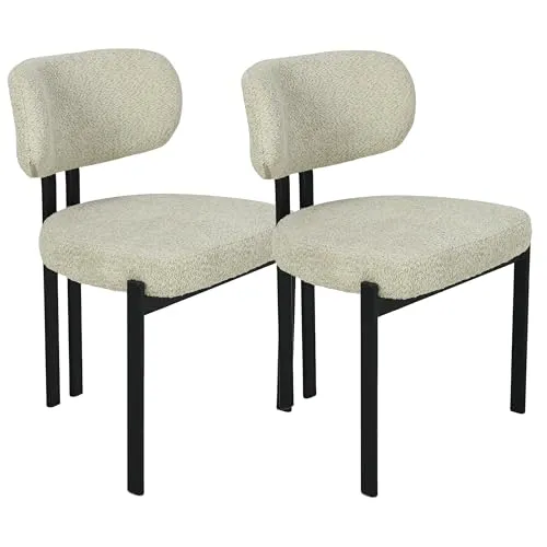 HowHomely Esszimmerstühle 2er-Set|82,5x56x56cm Beiger Küchenstuhl|gepolsterte Stühle mit schwarzen Metallbeinen|Stuhl für Wohnzimmer Küche Büro