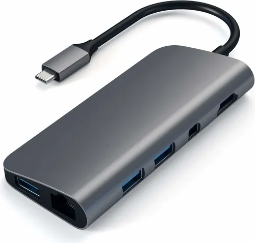 Satechi USB-C Multimedia Adapter Space Gray ST-TCMM8PAM - USB-Hub mit edlem Design und hochwertiger Qualität, ideal für eine kompakte und elegante Lösung für Ihr Home Office.