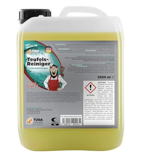 TUGA Teufels-Reiniger 5l Industriereiniger TR-5-D - Autopflege & Motorradpflege - Hochkonzentrierter Power-Reiniger mit überragender Schmutzlösekraft, ideal für Fahrzeuge und Industrie, 100% biologisch abbaubar.