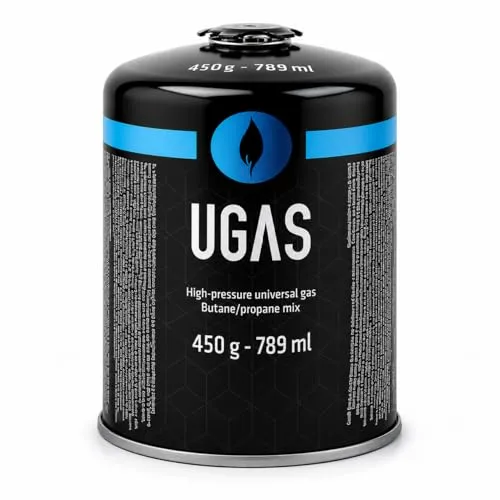 UGAS Gaskartusche 450 g / 789 ml Butan-Propan-Mix, Schraubventil, Campinggas für Kocher, Grill, Heizer, Lötlampe, Outdoor, Garten & Notfall, kompakt & stark