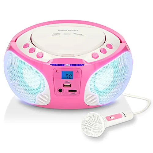 Lenco SCD-650 - Tragbare Kinder-Boombox mit CD-Player, USB Mikrofon und FM-Radio in Rosa, robust und ideal für kleine Musikliebhaber