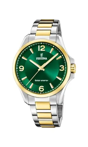 Festina Solar Energy Green Petite Herrenuhr - Armbanduhren mit elegantem Design und umweltfreundlichem Solarbetrieb, grüne Zifferblattfarbe und wasserdicht bis 5 ATM.