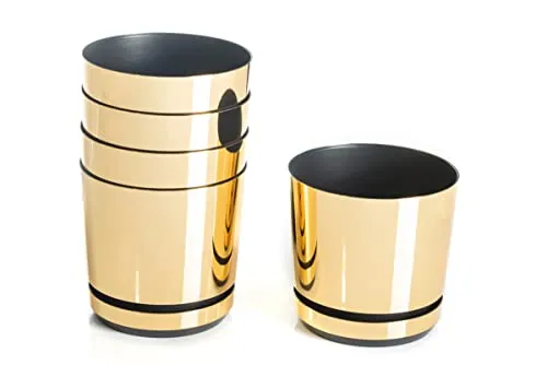 Set von 5 Blumentöpfen mit Untersetzer von 14 cm Durchmesser, Design 011 - Glanzgold; Glamour; modern, hoher Glanz, klassischer Stil, rustikal, Loft, für Pflanzen, Kräuter, Blumen Kompositionen.