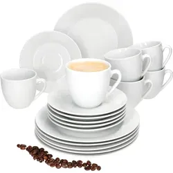 MamboCat Kaffeeservice 18tlg - Tommy Weiß Porzellan für 6 Personen - Elegantes Kaffeeservice aus hochwertigem Porzellan, perfekt für stilvolle Kaffeetafeln und besondere Anlässe.