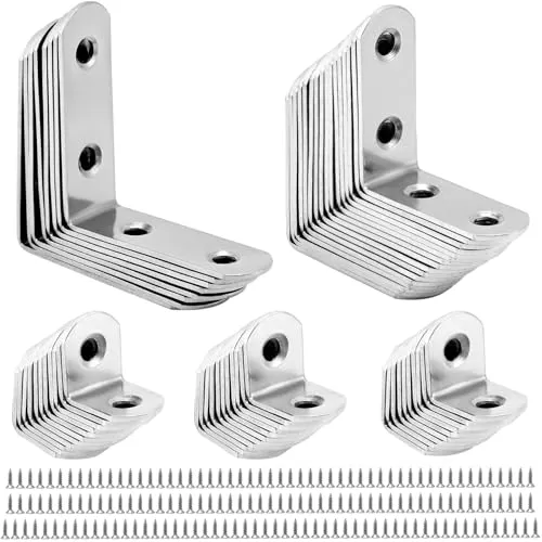QWORK® edelstahl winkel , 56 Stück L-Winkel , 16 x 20 mm, 16 x 40 mm, 16 x 50 mm, 90 Grad L-förmige Eckwinkel zur Möbelbefestigung
