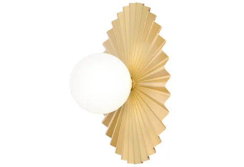 Licht-Erlebnisse Wandleuchte YVENNA, ohne Leuchtmittel, Kugelschirm Glas Metall in Gold Weiß G9 Ø 40 cm Retro Design