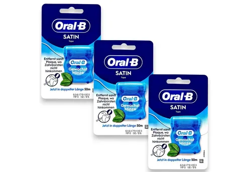Oral-B Zahnseide 3x Oral-B SatinTape Zahnseide gewachst Minze 3x 50m, (0-St)