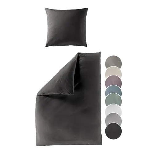 liebling Satin Bettwäsche Graphit grau, 1 x Bettbezug 155 x 220 cm + 1 x Kissenbezug 80 x 80, Bettzeug aus 100% seidig weicher Baumwolle, 60 Grad, Ökotex Made in Green
