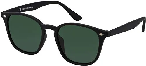La Optica B.L.M. Sonnenbrille Herren Damen UV400 Leicht Klein Retro - Gummiert Schwarz (Gläser: Grün Klassisch)