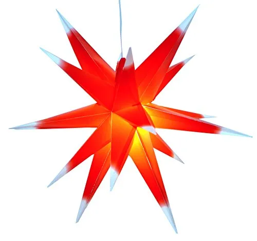 GURU SHOP 3D Außenstern Kaspar - Faltstern mit 18 Spitzen - Wetterfester Weihnachtsstern (Ø 55 cm) aus Polypropylen, ideal für Terrassen und Gärten. Inkl. 7 m Kabel und LED Leuchtmittel für eine festliche Stimmung.