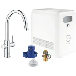 GROHE Blue Professional StarterKit: C-Auslauf mit Bluetooth/WIFI - Armaturen für frisches, gefiltertes Wasser direkt aus der Armatur – ideal für moderne Büroküchen mit herausziehbarem Mousseurauslauf.