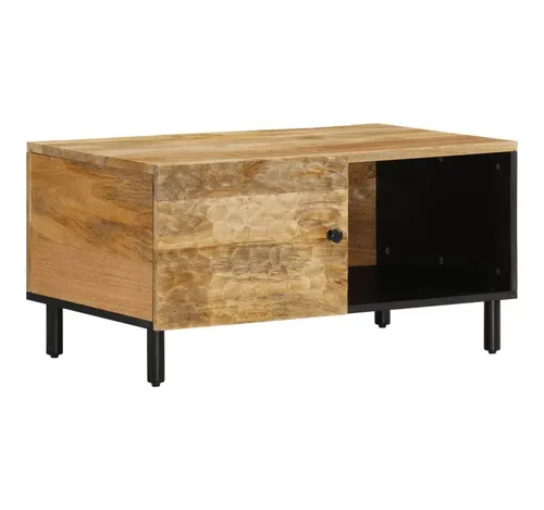 furnicato Couchtisch aus Vollholz mit Eisenbeinen 80x50x40 cm - Stylischer Couchtisch aus massivem Vollholz mit Eisenbeinen, ideal für stilvolle Wohnzimmer. Bietet ausreichend Platz für Getränke und Deko, mit praktischem Stauraum für eine ordentliche Ablage.