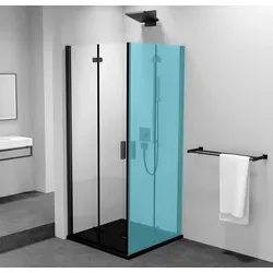 ZOOM BLACK Duschfalttür 700 mm, Links, Klarglas - Elegante Duschfalttür aus 6mm Sicherheitsglas, mit mattschwarzen Aluminiumprofilen und Antidrop-Beschichtung. Ideal für moderne Bäder, sorgt für eine einfache Montage und Reinigung.