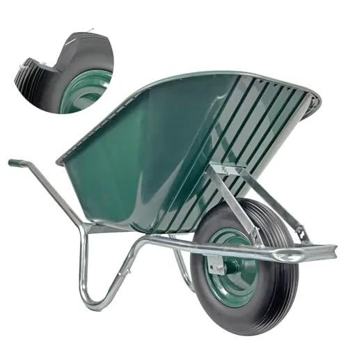 Matrix Schubkarre 100l - 250 kg Tragkraft, verzinkt und stabil - Robuste Schubkarre mit 100l Mulde aus schlagfestem Kunststoff und kugelgelagertem PU-Rad. Ideal für Bau und Garten, langlebig und rostbeständig.