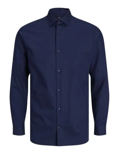 JACK & JONES Herren Freizeit Hemd JPRBLAPARKER Slim Fit - Langarm Hemd für Herren in Perfect Navy, aus 100% Baumwolle für hohen Tragekomfort, ideal kombinierbar für schicke Anlässe oder lässige Looks.