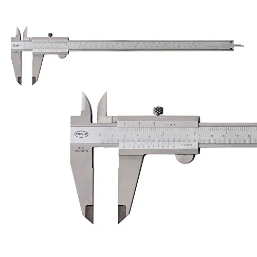 STEINLE 1102 Taschen Messschieber 300 mm mit Feststellschraube, Ablesung: 0,05 mm DIN862 - inkl. Gewindetabelle