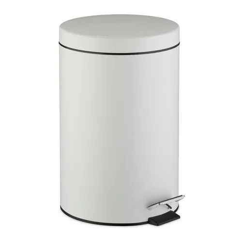 relaxdays Runder Mülleimer Küche 20 Liter, weiß - Haushaltszubehör - Hygienische Abfallentsorgung mit praktischem Trittpedal und modernem Design aus mattem Metall. Ideal für Küche und Büro!