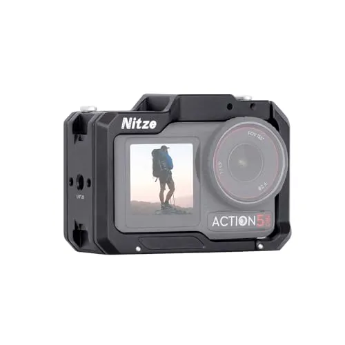 Nitze Cage für DJI Osmo Action 5 Pro, Action 4, Action 3, Aluminium Metallkäfig mit Magnetischer Schnittstelle, 1/4