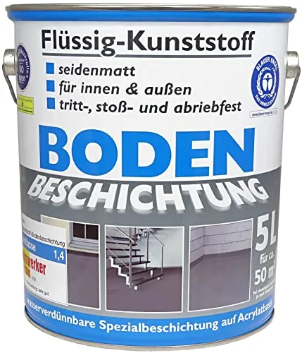 Wilckens Flüssig-Kunststoff Bodenbeschichtung 5L - Seidenmatt und UV-beständig, ideal für Innen- und Außenbereiche. Deckt bis zu 50 m² ab und hat eine geringe Geruchsentwicklung. Perfekt für langlebige Bodenbeläge.