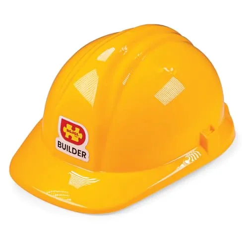 Bigjigs Toys Builder's Helmet - Yellow Kids Hard Hat, Ideal Construction Toy for Pretend Play, Adjustable Size (53cm-56cm) Fits Most Toddlers & Children