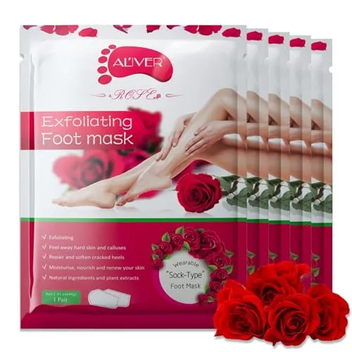 P-Beauty Fußmaske Rose | Fußpeeling & Anti Hornhaut Socken | Hauterneuerung & Feuchtigkeit | beseitigt Hühneraugen & Risse | 5 Paar
