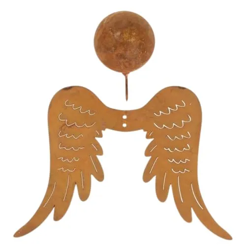 Engelsflügel mit Kopf, Bausatz, rostfarben - Gartenfiguren: Filigrane Engelsflügel aus Edelrost mit Kugelkopf, frostfest und ideal zum Basteln mit Befestigungslöchern.