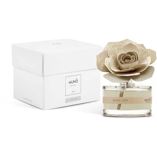 MUHA' | Raumduft Rosa Diffuser, Duft Süße Milch, Raumduft mit Rose aus Birkenholz, Format 50 ml