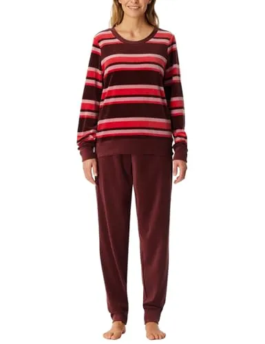 Schiesser Damen Schlafanzug lang mit Bündchen Velour von Schiesser