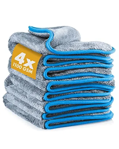 LICARGO 4X Saugstarke Mikrofasertücher 40x40cm - Lackschonend Dank ultraweicher Mikrofaser - fusselfreie Poliertücher - Microfasertuch Autopflege, Mikrofasertücher Auto Polieren - 1100 GSM