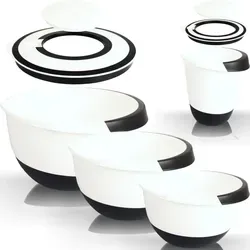 XXL SET 4x Rührschüsseln 1,5L + 5L + 2L + 3,5L mit Stoppboden antirutsch aus Kunststoff spülmaschinenfest Back - Schüssel mit Deckel