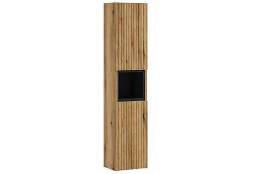 Hochschrank mit Regaleinsatz in Eiche und Schwarz