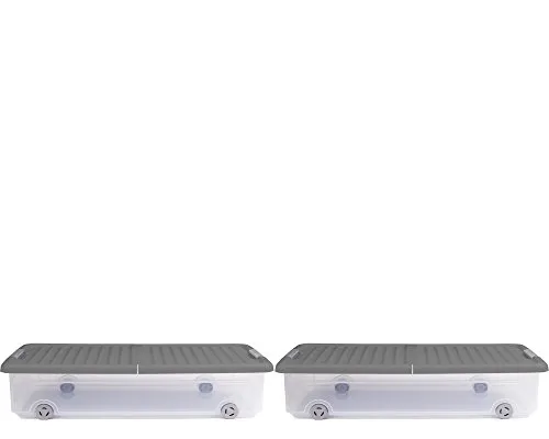 Ondis24 Unterbettbox 35L (2 Stück, Grau) - Aufbewahrungsbehälter mit Deckel, ideal für platzsparende Lagerung unter dem Bett, mit Rollen für einfache Mobilität und klappbarem Deckel für sicheren Inhalt.