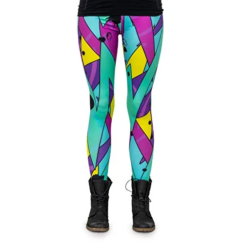 cosey - Neon Line Leggings - knallige Farben- in verschiedenen Leuchtend bunten Designs (Einheitsgröße) (Neon Jazz)