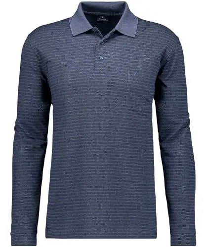 Ragman He.Polo Button, Jacquard Stripe L 070 MARINE - Stylisches Poloshirt in Größe M mit einzigartigem Jacquard-Streifen-Design, perfekt für lässige Anlässe oder den Alltag.