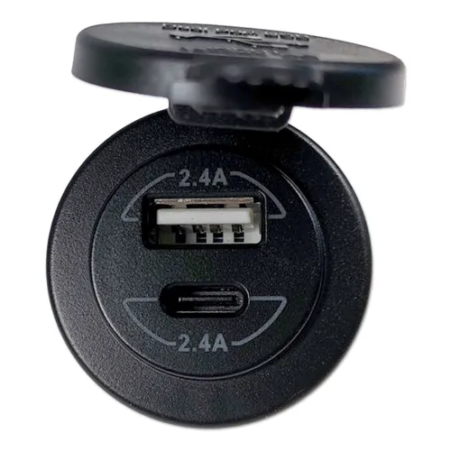 USB Doppelsteckdose | Typ A & C | 12-24V | 4,8A | Ø29mm
