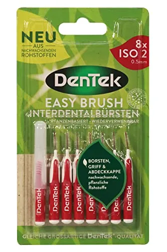 DenTek Eco Easybrush Interdentalbürste ISO 2 8 Stk. Pflanzenbasiert- 0,5 mm fein für enge Zahnzwischenräume, mit Minzgeschmack & hygienischer Schutzkappe - Wiederverwendbar