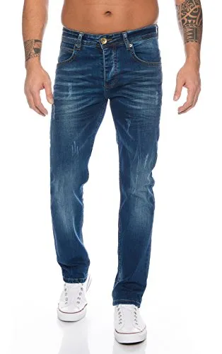 Rock Creek Herren Jeans Deep Blue RC-2110 [W36 L30] - Hochwertige Rock Creek Herren Jeans im Regular Straight Schnitt, ideal für XXL-Männer. Bequeme Passform, 5-Pocket-Style und in 43 Größen erhältlich. Perfekt für den Alltag mit einem modischen Used Look.