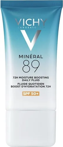 Vichy Mineral 89 Feuchtigkeits-Boost UV Fluid Creme 50 ml - LSF 50+ Feuchtigkeitsfluid mit Hyaluron, bietet 72h intensive Hydratation und schützt vor UV-Strahlen für strahlende Haut.