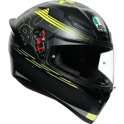AGV K-1 Track 46 Helm, schwarz-gelb, Größe XS für Männer - Motorradhelm mit 2 Schalengrößen und Schlüsselbein Schutzprofil, ideal für Sicherheit und Komfort auf der Straße.
