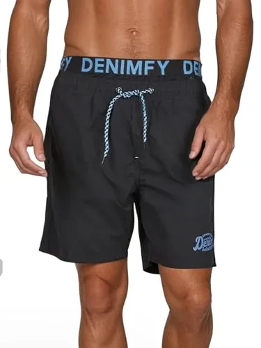 DENIMFY Badehose Herren Lang DFNeo mit Doppeltem Bund - Herren-Bademode in modernem Print-Design, optimaler Tragekomfort dank doppeltem elastischen Bund und verstellbarem Kordelzug. Ideal für Schwimmen und Sport im Freien.